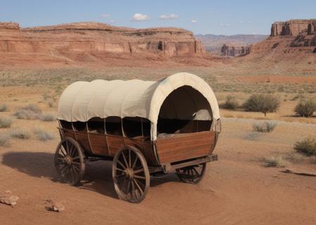 fantwest, a covered wagon in a beautiful western landscape, highly detailed, realistic