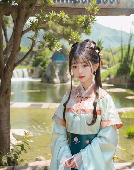 (8k, RAW photo, best quality, masterpiece), (realistic, photo-realistic),best_quality,head,original_outfit,hanfu,clear details,masterpiece, best_quality, clear details,1girl,Chinese park background,cowboy shot, perfect hand, <lora:hanfu2.1:0.6>, <lora:japaneseDollLikeness_v10:0.3>,(collar button, Ming Dynasty, Ming clothing:1.2),