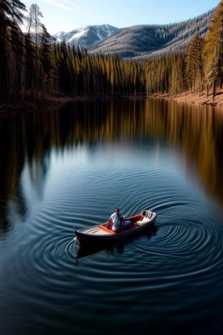 masterpiece, best quality, ultra-detailed, realistic, 8k, RAW photo, distant-view, (fisherman fishing troubles on small boat in the middle of the lake, small fish were flying on the water around the fisherman:1.37), eagle on distant trying to catch the fish, emphasize some little birds flying around, award winning realistic photography, morning, a bit cloudy, scenery photography, perfect shadow, perfect natural lighting, rich colors, perfect composition, perfect colors, flawless complexion photo, perfect intricate detailed, lakes, surreal, lifelike, real life scenery photo, top quality, trending on artstation, meadows, glitter, prettiest landscape, all kinds of flowers, flowers field, pine tree, fantastic, stunning, outstanding, finding nemo, breathtaking beautiful nature photo, out-of-this-world scenery, perfect reflection on water, depth of field, fisherman best day, detailerlora,