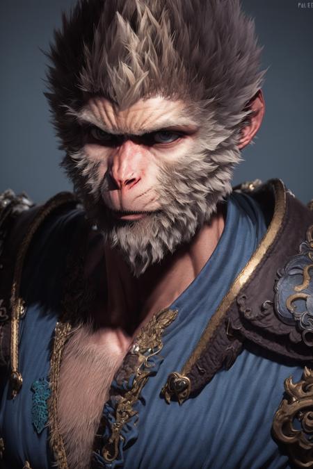 <lora:black_myth_wukong_v1:0.7> wukong \(black myth\),
1boy, solo, male focus, detailed eyes, shaded face,
fur chest, armor, blue clothes, pauldrons,
unreal engine, 8k, super detail,