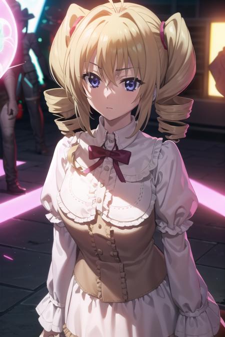 ravelphenex, <lora:ravel phenex anime s1-lora-nochekaiser:1>,
ravel phenex, blue eyes, blonde hair, twintails, drill hair, antenna hair,
BREAK dress, bow, pink dress, puffy sleeves, long sleeves, frills,
BREAK indoors, classroom,
BREAK looking at viewer, (cowboy shot:1.5),
BREAK <lyco:GoodHands-beta2:1>, (masterpiece:1.2), best quality, high resolution, unity 8k wallpaper, (illustration:0.8), (beautiful detailed eyes:1.6), extremely detailed face, perfect lighting, extremely detailed CG, (perfect hands, perfect anatomy),