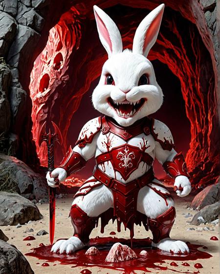 Blood for the Blood God
This world morph demands not just participation, but domination, in crafting visuals that resonate with primal and visceral energy.
Theme: Blood and Power
Objective: Create images that embody command, vitality, and fury.
Focus: Visual intensity, thematic coherence, and creative execution.
Show us what you’ve got—transform the mundane into masterpieces of bloody majesty. High stakes demand high artistry. Let's see who rises to the throne.
(Body armor) (Sharp details) (focus on eyes) (add a cute white bunny with big front teeth nearby:2.0) (bones on the ground)
outdoors, giant cave background, rock cave, detailed background
 <lora:Blood for the Blood God:1> Blood for the Blood God, blood
