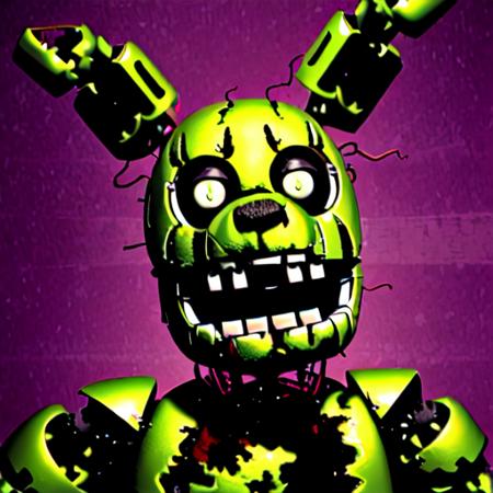 <lora:FNAF:0.75>, (SpringtrapFNAF) FNAF, SpringAnimatronic, animatronic, rabbit, brown body