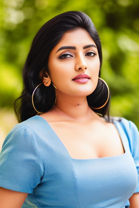 EeshaRebba,<lora:EeshaRebbaSD1.5:1>,Realistic photo of a beautiful  woman, 1girl, solo, long hair, breasts, looking at viewer, blue eyes, blonde hair, shirt, cleavage, jewelry, collarbone, upper body, short sleeves, earrings, belt, lips, hoop earrings, realistic, nose, soft lighting, professional Photography, Photorealistic, detailed, RAW, analog, sharp focus, 8k, HD, DSLR, high quality, Fujifilm XT3, film grain, award winning