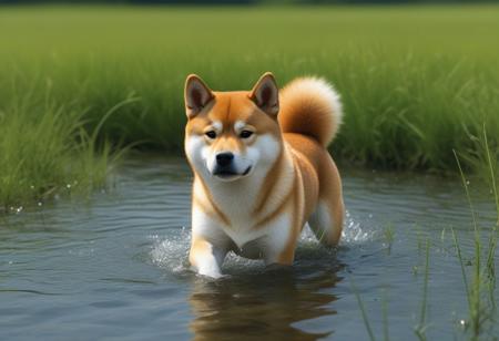 Shiba Inu, 
in water
meadow, 
ultra high definition, 
realistic, 
bright colors, 
very detailed, 
UHD drawing, 
pen and ink, 
perfect composition, 
beautiful, intricate and incredibly detailed octane rendering, trending on art station, 
8k artistic photography, 
photo realistic conceptual art, 
soft natural volumetric cinematic perfect light, 
ultra high definition, 
realistic, 
bright colors, 
very detailed, 
UHD drawing