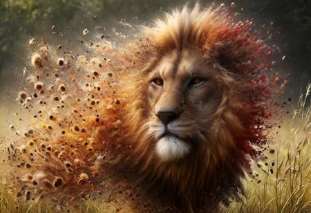 10lion+++ in tall grass, facing viewer photorealistic a masterpiece, 16k resolution, dark fantasy concept art, by Greg Rutkowski, dynamic lighting, hyperdetailed, intricately detailed, Splash screen art, trending on Artstation, deep color, Unreal Engine, volumetric lighting, Alphonse Mucha, Jordan Grimmer, red and yellow complementary colours