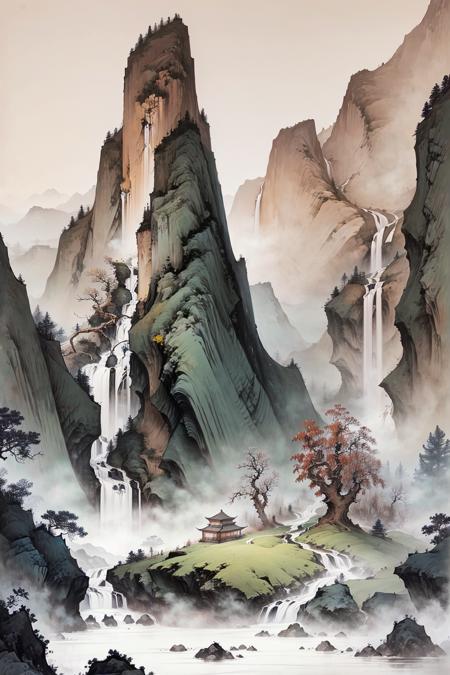 (masterpiece:0.8),best quality,
gongbiv,gongbi painting,scenery,no humans,mountain,waterfall,outdoors,tree,water,nature,fog,cliff,landscape,plant,sky,forest,day,river,signature,
Chinese style meticulous painting,<lora:gongbi painting:0.8>,