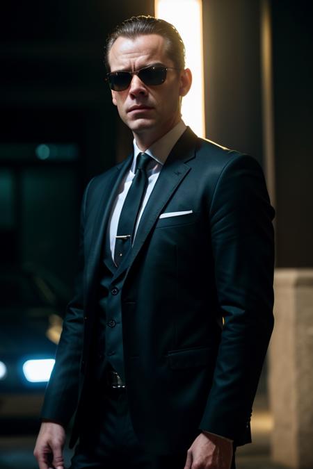 Cinematic film still of agent smith, matrix movie, sunglasses, monochrome background, cinematic dramatic atmosphere, sharp focus, volumetric lighting, cinematic lighting, studio quality, professional color grading, very detailed face, masterpiece, best quality, highest quality:1.3, epic detailed scenery, vibrant colors, (high resolution:1.3), (sharp focus:1.3), high detailed face, intricate details, 
magazine cover, movie poster, wallpaper, natural lighting, perfect contrast, professional cinematic shot, 4k, perfect ambient lighting, vivid colors, intricate details, shallow depth of field, extreme cinematic photorealism:1.3,perfect cinematic atmospheric lighting, perfect realistic cinematic reflections, photographed on a Canon EOS R5, 50mm lens, F/2.8, HDR, 8k resolution, cinematic lens flares, extreme photorealism:1.3, dslr,