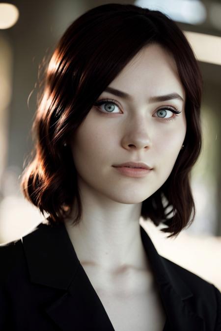 photo of <lora:sd15_Nichameleon_v1:.9> Nichameleon, focus on eyes, close up on face, hair styled gibson tuck, lens flare
