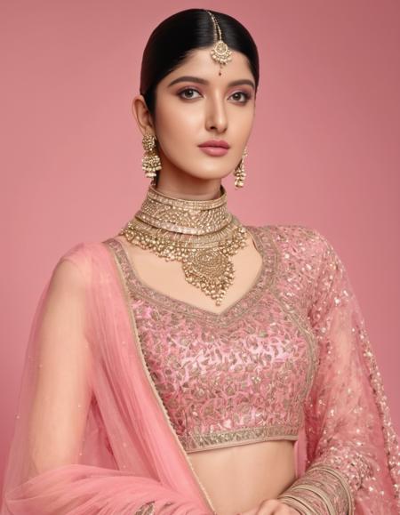 hires headshot photo of shanaya kapoor woman, studio quality, intricate pink high neck ethnic wear, plain simple white background <lora:Shanaya_KapoorSDXL_LoRA:1>