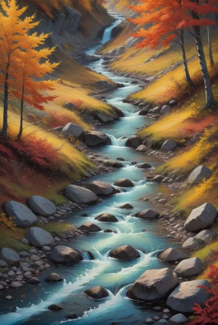 xl_kk, vibrant, autumn scene, flowing stream, small falls, maple trees, many small bushes, rocks, (autumn colours:1.2), forest <lora:Saturated_Landscape_XL-KK:1>