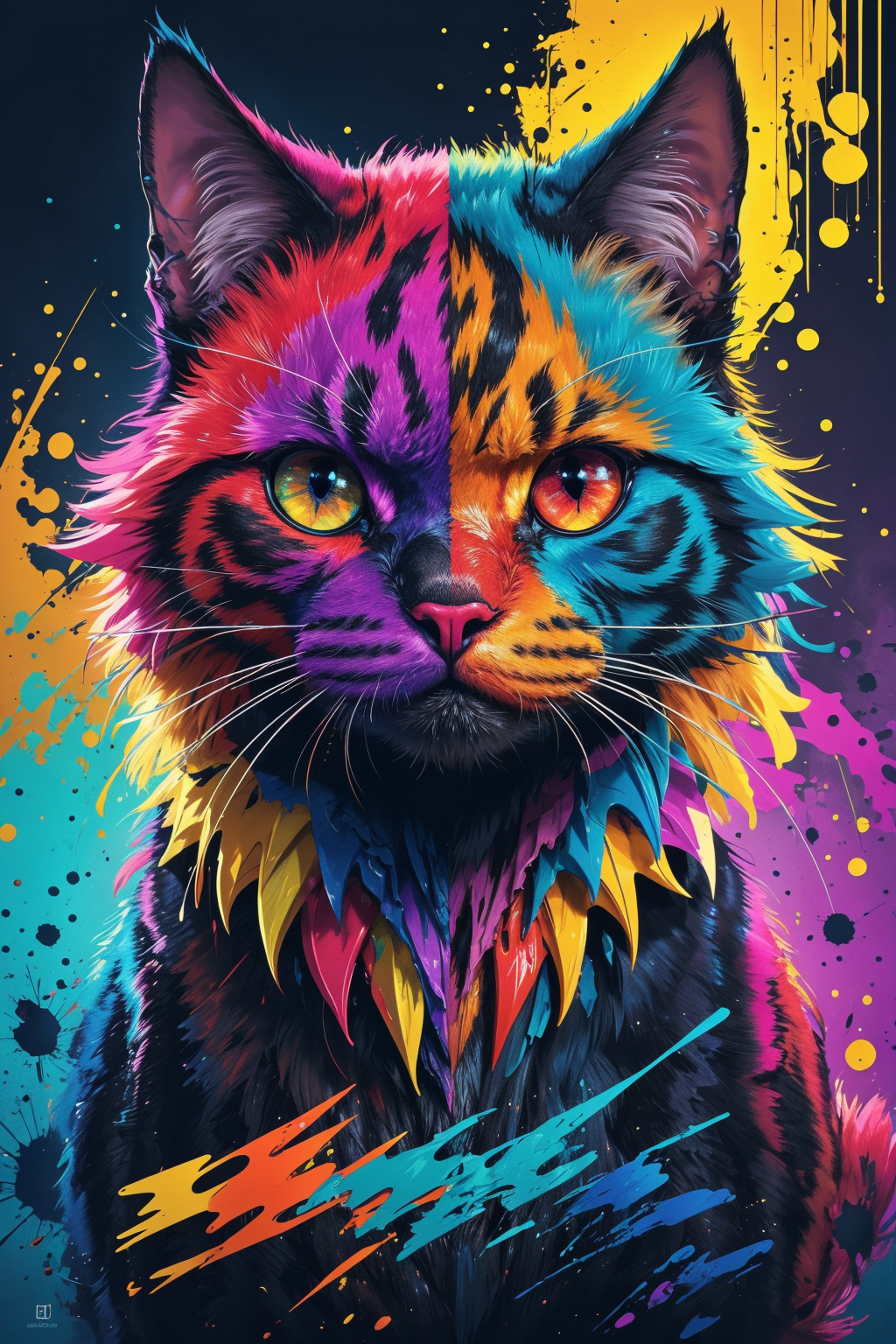 extreme quality, cg, detailed face+eyes, (bright colors), splashes of color background, colors mashing, paint splatter, co...