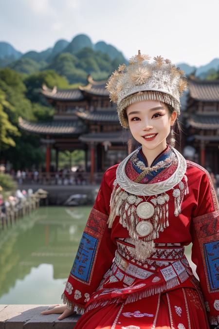 (karst topography),Taoist temple,(blurry foreground:1.5),(1 girl:2,),looking at viewer, light smile,day,((maple leaves)),Taoist temple,river valley,
hdr, photorealism, masterpiece quality, best quality, pureerosface_v1, ulzzang-6500-v1.1  <lora:miaoHong:0.8>