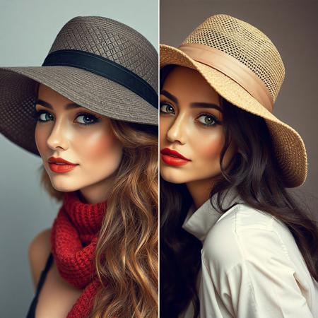 same beautiful woman in different hats