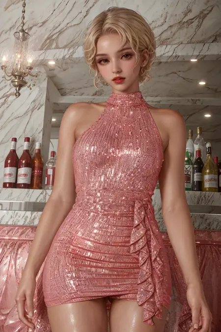Pink shiny dress №5