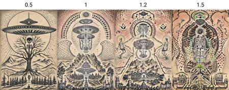 a drawing of two skeletons standing under a tree with a UFO in the background, on top of a mountain, an ultrafine detailed painting, The skeletons are facing each other and appear to be engaged in a conversation, surrealism, alien mothership, on old paper, intricate galactic designs, holy city | illustration, The UFO is hovering above the tree, The trees are tall and gnarled, and the moonlight casts eerie shadows on the ground, surreal and otherworldly quality, mystery and suspense, death and mortality, 0ccult, <lora:0ccult_works_of_Art_SDXL:0.5>