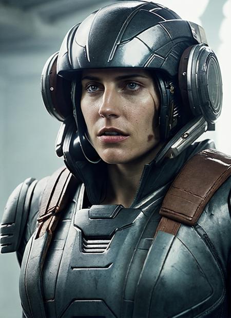 close up photo of sks woman, rugged space trucker, inside industrial spaceship, futuristic science fiction, action scene, digital concept art, realistic, intricate detailed textures, filmic, cinematic, environmental character portrait, <lora:locon_antjetraue_v1_from_v1_64_32:1.25>