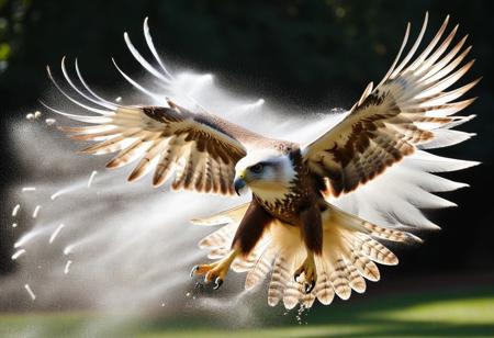 Hawk Talons A hawk’s talons explode into a burst of brown and white chalk dust.