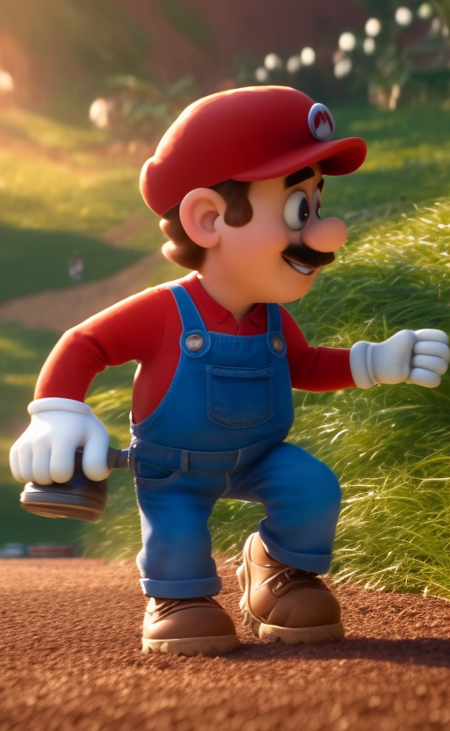 pixar style, mario bross, smile, smiling, excited, field, natural skin texture, big eyes, walking, looking to the side, looking at the ground , white gloves , fat
4k textures, hdr, intricate, highly detailed, sharp focus, cinematic look, hyper detailed, in mario bross clothing, sunset lighting , front lighting , moustache