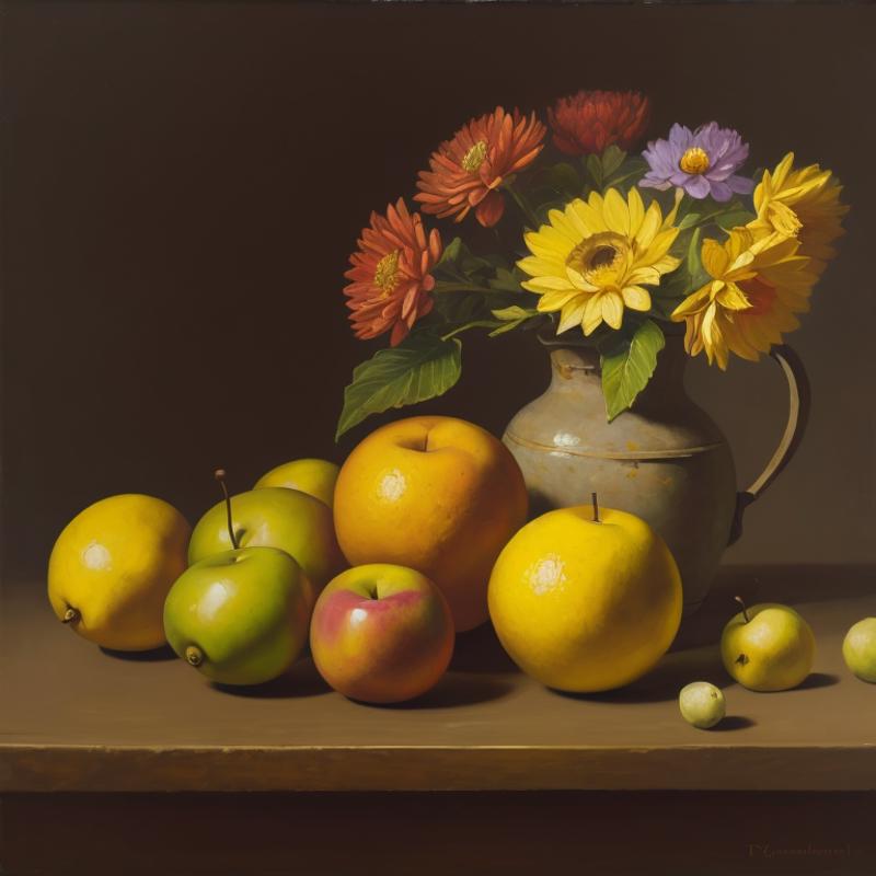 still life,Oil paintings,Flowers, fruit,静物 image by aji1