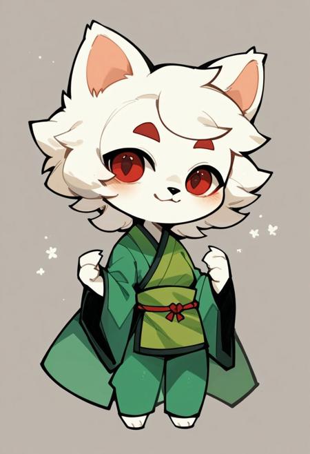 score_9, score_8_up, score_7_up,
yi,white fur, animal ears, furry, furry male, red eyes, body fur,short hair,wavy curls,white hair,
girl,solo,breasts
smile,chibi,
green kimono,