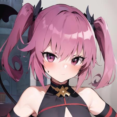 (best quality, masterpiece:1.2), solo, 1girl, Lederhosen, blush, mosque,  <lora:nana_asta_deviluke:1>, pink eyes, twintails, demon tail