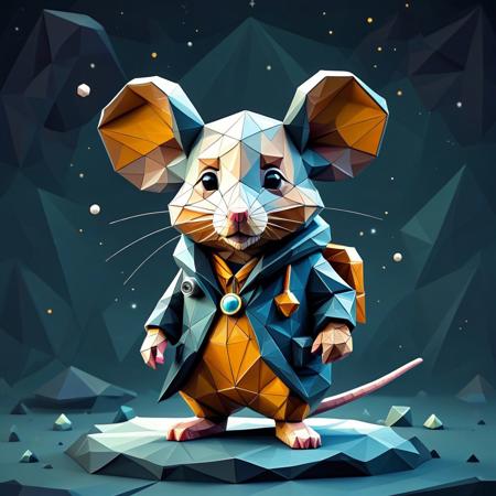 lazympos, DonMG30T00nXL,low poly art, geometric shapes, cute style, cute mouse dressed as a astronomer
