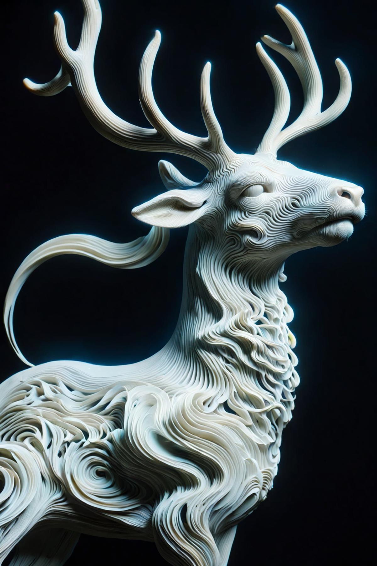 White Deer with Long Hair and Antlers, Close-up View