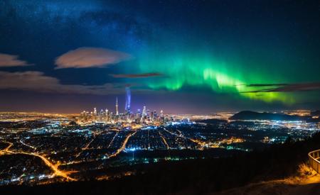 Alien-themed <lora:Aurora-1:1>,aurora-1,space,aurora,night,night sky,sky,star \(sky\),starry \(sky\),shooting star,galaxy,milky way,city lights,moon,fireworks,city,planet,light particles,cityscape,cloud,snowing,skyline,skyscarper,constellation,scenery,, extremely detailed photo of a prompt . . Extraterrestrial, cosmic, otherworldly, mysterious, sci-fi, highly detailed