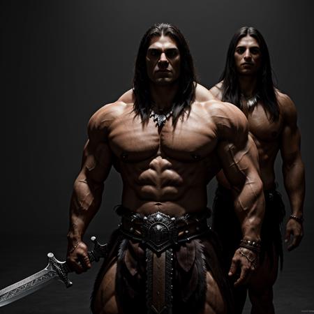 Hyperrealistic art of  <lora:Conan the Barbarian SD1.5:1.2>
Conan the Barbarian a bodybuilding ribbed shredded man with a sword standing in front of a giant monster, Extremely high-resolution details, photographic, realism pushed to extreme, fine texture, incredibly lifelike