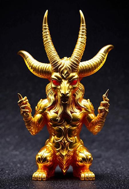 XCYP Art Toy,A Little golden baphomet, japanese sofubi EVA Material) Artist Design Piece,Award-Winning Lens,Highly Detailed,Ultra High Resolution,32K UHD,Clear Focus,Best Quality,Masterpiece.,