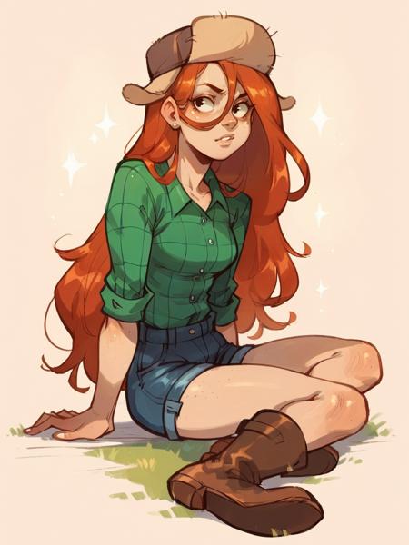 wendyc, 1girl, solo, long hair, orange hair, hat, shirt, pants, freckles, boots