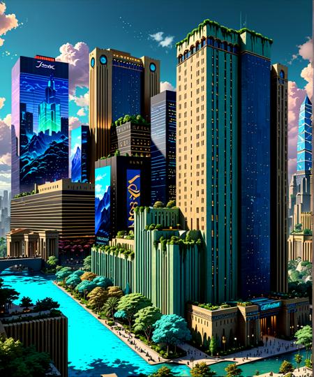 score_9, score_8_up, score_7_up,
<lora:Sumerian_Architecture_(Architecture)_(SDXL)_(AD):0.8> SSumerian, scenery, building, city, cityscape, monumental architecture, architecture, 
8K, In'ei, chiaroscuro, soft natural volumetric cinematic perfect light, perfect depth of field shot, ray tracing, photometry, beautiful, subsurface scattering, idealized modern city, busy city center, parks and greenery areas, parks, plazas, skyscrapers, hyper detailed, art by Thomas Kinkade, detailed background, detailed photographic fluffy anime clouds, Unreal Engine, CGI render, absurdly detailed, modern era photograph, masterclass oil painting, pastel colors, nature, 
BREAK zPDXL, zPDXLxxx, <lora:wowifierXL:0.2> art by mooncryptowow <lora:sdxl_lightning_8step_lora:0.4> <lora:detailed_notrigger:0.5>