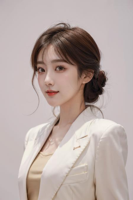 Li YiTong,1girl,smile,solo,suit,brown hair,upper_body,<lora:æèºå½¤:0.7>,(simple background:1.2),(white background:1.2),, (masterpiece:1.323),(best quality:1.241),(contrast boost:1.11),(available light:1.1),(realistic:1.2),(intricate details:1.2),(colorful:1.12),(ultra high res:1.2),(Hyperrealistic:1.2),(highly detailed:1.1),8K,light effect,