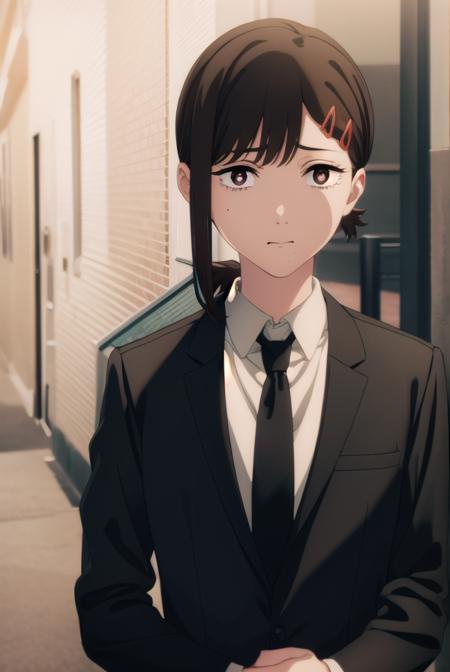 kobenihigashiyama, <lora:kobeni higashiyama s1-lora-nochekaiser:1>,
kobeni higashiyama, black hair, hair ornament, hairclip, mole, mole under eye, ponytail, short hair, (brown eyes:1.5),
BREAK black necktie, black pants, business suit, formal, long sleeves, necktie, pants, suit, 
BREAK indoors, office,
BREAK looking at viewer, (cowboy shot:1.5),
BREAK <lyco:GoodHands-beta2:1>, (masterpiece:1.2), best quality, high resolution, unity 8k wallpaper, (illustration:0.8), (beautiful detailed eyes:1.6), extremely detailed face, perfect lighting, extremely detailed CG, (perfect hands, perfect anatomy),