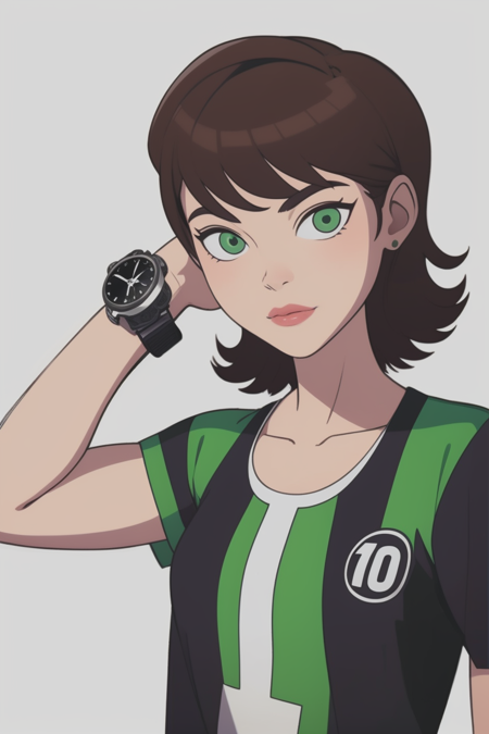 BTF_ben10, left wrist watch, brown hair, green eyes