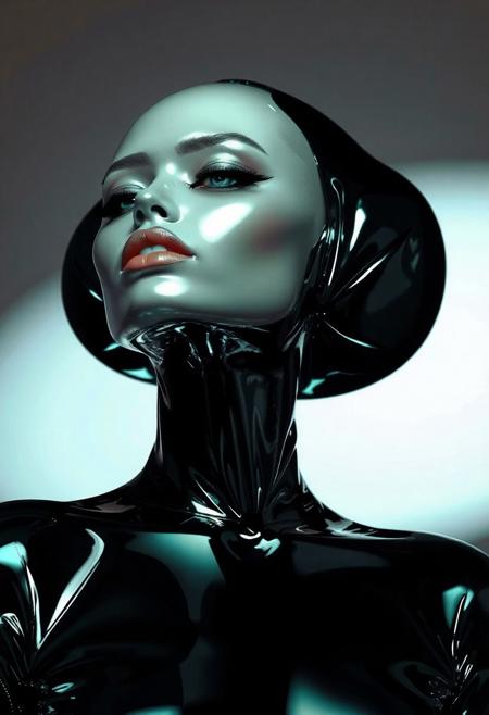 abstract model in latex shiny outfit  avant-garde
