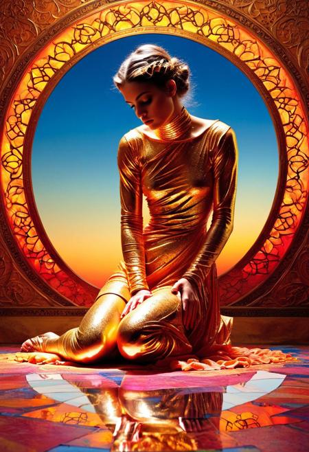Persian color palette , Persian art, Persian girl, Persian, Iranian, Iran,(art by Ivan Pokhitonov and Nikolai Triik and Maxfield Parrish:1.2), ( award winning, (aesthetic of abstract landscape with wailing atmosphere:0.1), depth peeling, clear scene, f/16, symmetry and balance, hyperrealistic, intricate abstract, intricate artwork, abstract style, otherworldly, mesmerizing parallel dimension, gravity defies logic, abstract masterpiece, interplay of floating objects, distorted silhouettes, vivid hues, ethereal light, highly detailed,,,Leica Q2 with Summilux 35mm f/1.2 ASPH(Francis Drake : 1,2) ((best quality)), (artistic photography by Philippe Halsman and Ara Gler:1.2), (bubblegumpink and striped colors:0.1), <lora:MJ52:0.65>
, modelshoot, pose, , (award winning photo macro shot of a beautiful young woman lying , , dynamic lighting, cinematic still, pale skin, screencap, 100mm f/2.8 macro lens, on the knees)(art by Ivan Pokhitonov and Nikolai Triik and Maxfield Parrish:1.2), (electricity and disembodied atmosphere, urban decay with neon accents, aesthetic of medieval art:0.1), 
 battle stancevibrant,  , highly detailed,byJocelyn Hobbie and Charles Dwyer, Triadic color guide,Leica Q2 with Summilux 28mm f/1.7 ASPH, ,clear face, Ultra High Resolution,
