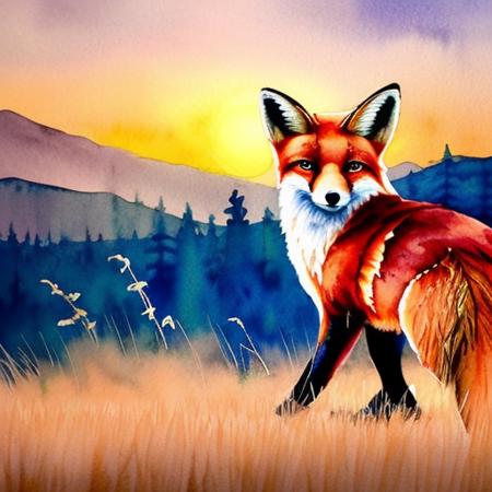 evang, a watercolor painting of a fox in the woods, floral sunset, masterpiece illustration, a beautiful artwork illustration, watercolor illustration, extreme detailed, mixed media style illustration