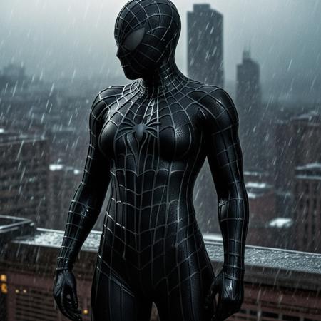 score_9, score_8_up, score_7_up, best quality, realistic, masterpiece, beautiful detail, hyperrealistic, rainy scenery, ((1girl, woman body, big breasts)), amazing detailed full body of a beautiful japanese woman, wears black spider man mask, wearing a realistic and highly detailed black raimi spider-man suit, ((huge muscular girl)), professional model wears ultra - detailed black raimi spider - man suit, ultra - detailed and grained black raimi spiderman suit, suit covered entire body and hand, black spiderman gloves, wet, (full body), (dirty skin), close up, octane render, highly detailed, volumetric, dramatic lighting, (highest quality:1.1), (HDR:1.3), (top quality, best quality), realistic, high definition,
