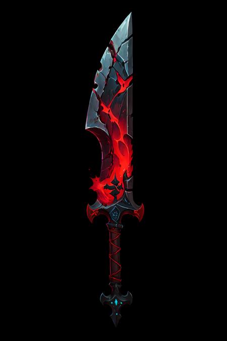 Game Art of demonic sword cleaver in Painting Comix art style, <lora:Pecha_Swords_LORA_V1-000004:0.8>, best quality, Trending on Artstation, masterpiece, (Red hue:1)