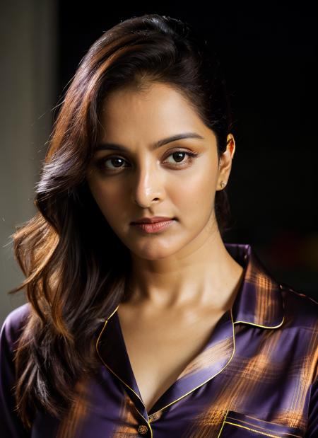 portrait of skswoman, skeptical , wearing pajamas , with Shag haircut , background moon epic (photo, studio lighting, hard light, sony a7, 50 mm, matte skin, pores, colors, hyperdetailed, hyperrealistic), <lyco:Manju Warrier:1.0>