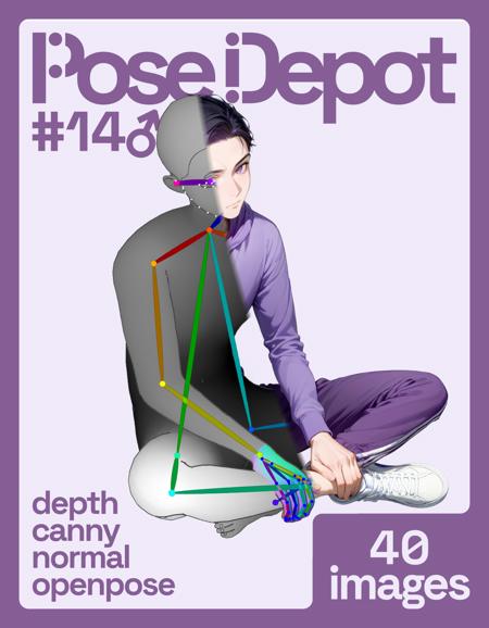 [OpenPose + Depth + Canny + Normal] Pose Depot #14M: Crossed Legs on Floor Pose Depot #14M