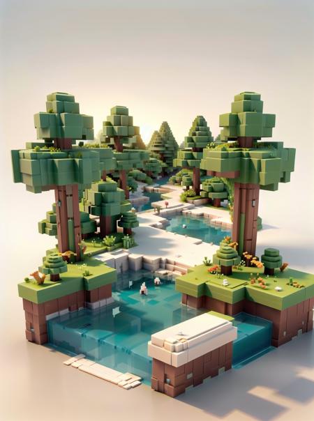 <lora:VOXEL:1>,
masterpiece,best quality,(ray tracing,cinematic lighting), ,
(concept art background \(Voxel\):1.6), (vbcb:1.6), 3d pixel art, (vpa:1.3),  (minecraft:1.3),Voxel, simple background, white background,   (isometric:1.1),
album_cover, bare_tree, branch, building, bush, city, city_lights, colorful, coral, dress, fantasy, fish, fisheye, forest, lake, nature, no_humans, outdoors, plant, river, scenery, sky, snow, snowing, tree, water, winter