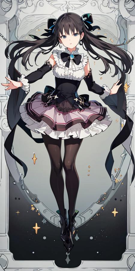 (masterpiece),(bestquality),((ultra-detailed)),(an extremely delicate and beautiful),dynamic pose,(1girl), solo, standing,full body, floating,border,card (medium),pantyhose,tarot,
Negative prompt: (low quality:1.4),( worst quality:1.2), worst quality simple background, anthro, bad-hands-5,EasyNegative,badhandv4,((card)), ((TarotCard))