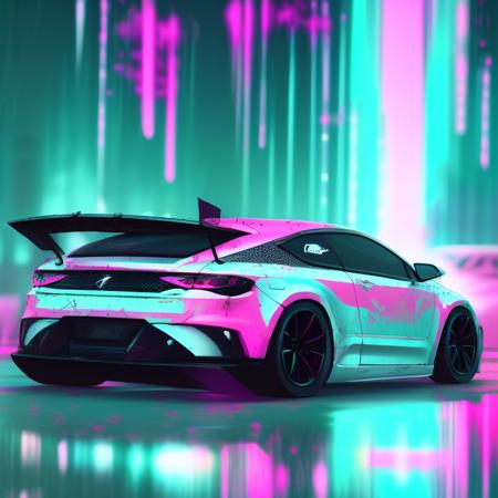 a photo of a futuristic car with a surfboard on top of it's roof in a city at night time, art by carstestv3