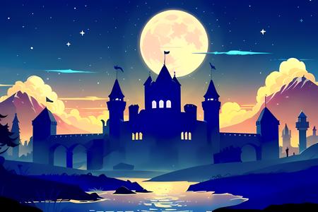 highly detailed gothic painting of an ancient castle at night, with a full moon, gargoyles, and crispy shadows.,  masterpiece illustration, color splash <lora:dave2d_lora:0.6>