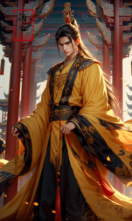 Epic CG masterpiece, A Chinese Tang dynasty emperor,by guopei Wuxia,handsome, MAX Masculinity, straight crown, golden Taoist robe, palace background, Tang dynasty, royal, dynamic poses, stunning colors, 3D rendering, surrealism, cinematic lighting effects, realism, 00 renderer, super realistic,
<lora:~Q?-vY*[Proyal:1>