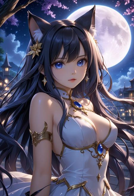 score_9, score_8_up, score_7_up, score_6_up, dynamic, (anime, masterpiece), best quality, (8k), detailed background, sharp focus, intricate, ambient lighting, super high quality, hyper detailed background, cinematic lighting, adult, double tone long hair, medium breasts, verybadimagenegative_v1.3, Moonlit, Starlight Piercing, Silken Shadows, Lunar Whisper, cat ears
