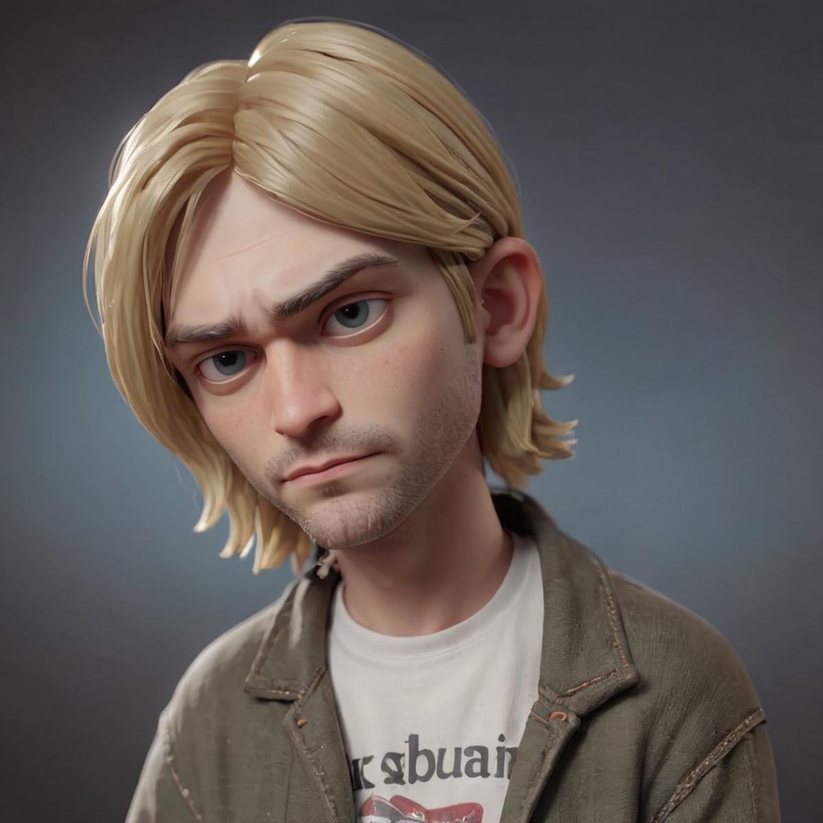A 3D rendered young man with blond hair and a white shirt.